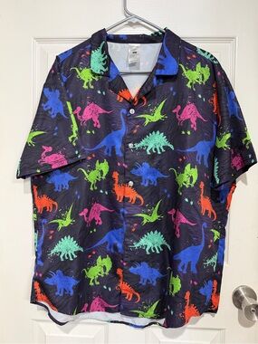Neon Dinosaur outfit. Button-Up Shirt and shorts
